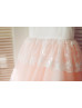 Ivory Cotton Lace Peplum Pink Tulle Flower Girl Dress
